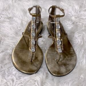 🟢3 items for $20——VALERIE Stevens Roman sandal crystals metallic leather gold